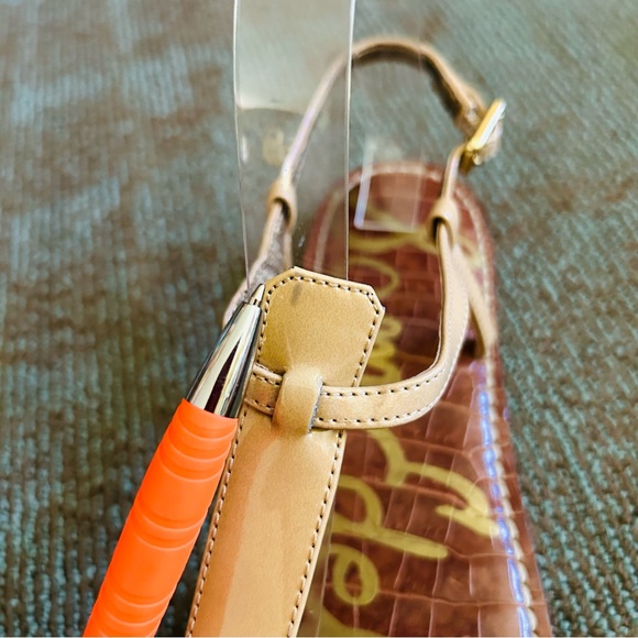 Sam Edelman Vegan Patent Almond Sand Gigi Thong Ankle Strap Sandals, size 8.5 - Picture 3 of 11